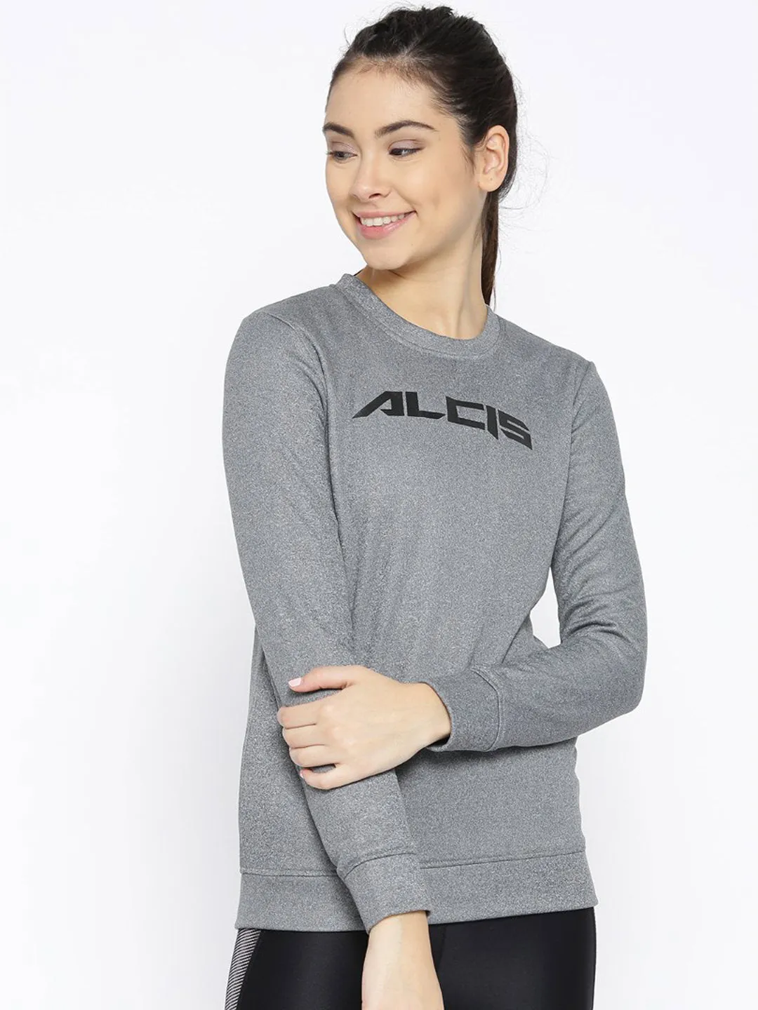 Alcis Women Grey Melange Solid Sweatshirt