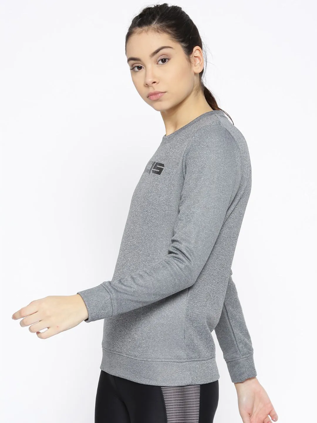 Alcis Women Grey Melange Solid Sweatshirt