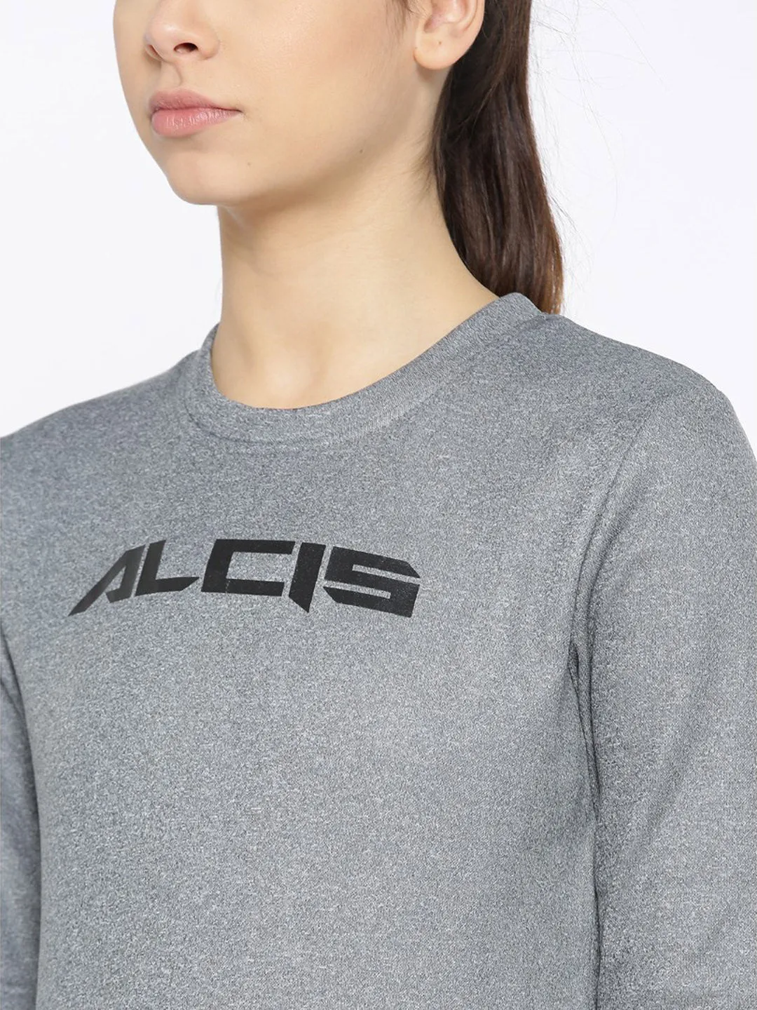 Alcis Women Grey Melange Solid Sweatshirt