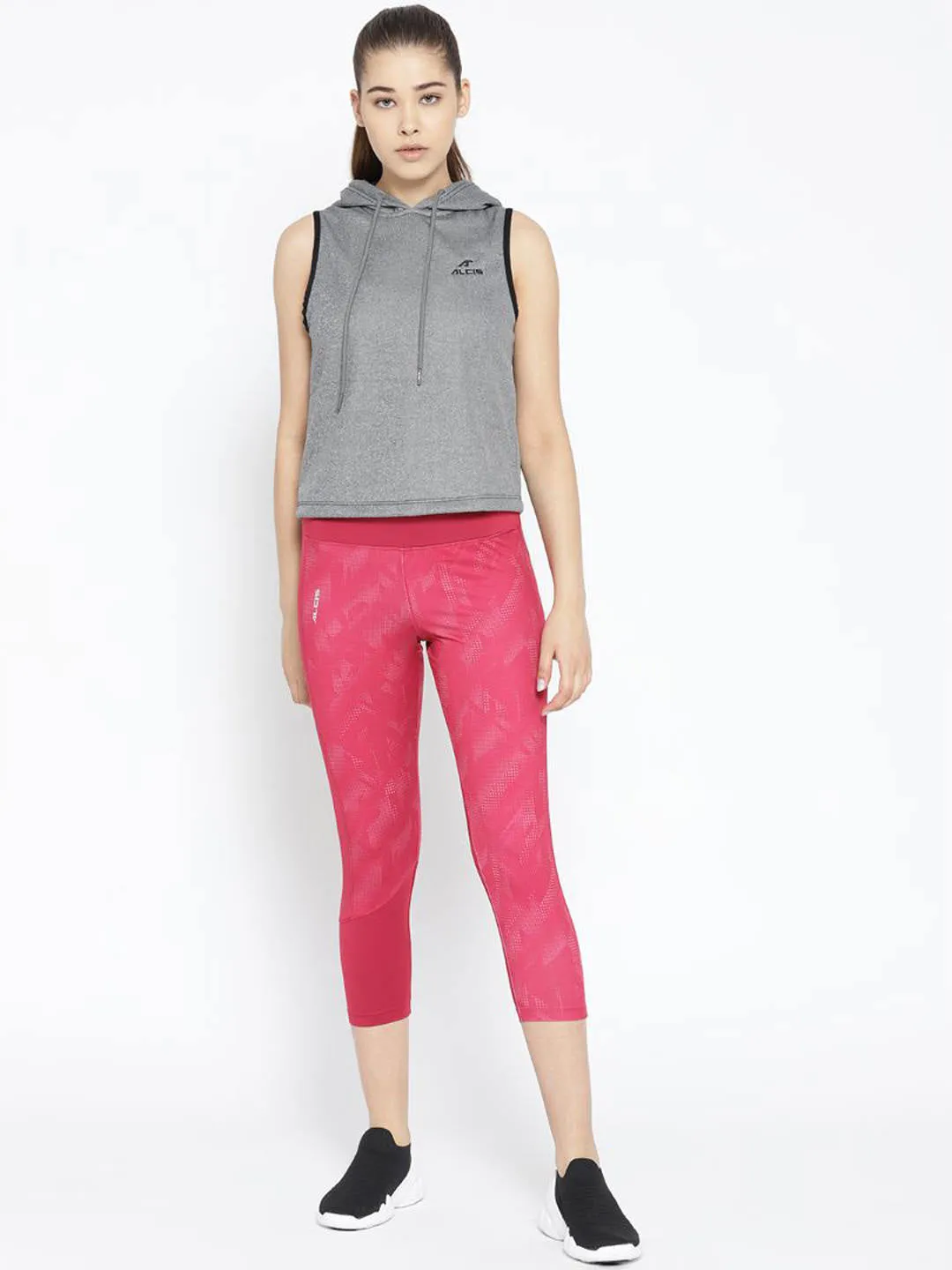 Alcis Women Grey Solid Hooded Sleeveless Sweatshirt