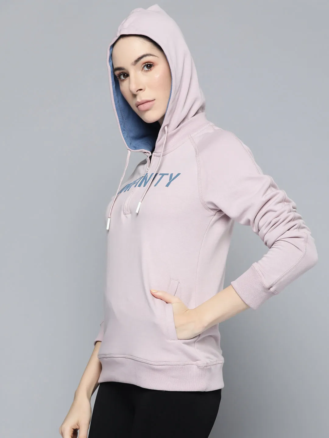 Alcis Women Lavender Printed Hooded Sweatshirt