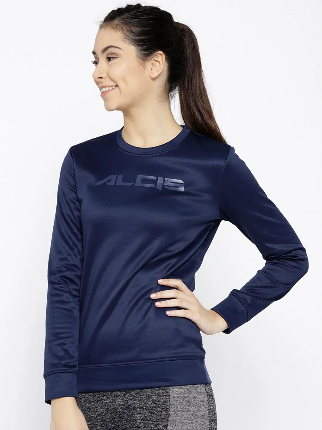 Alcis Women Navy Blue Solid Sweatshirt