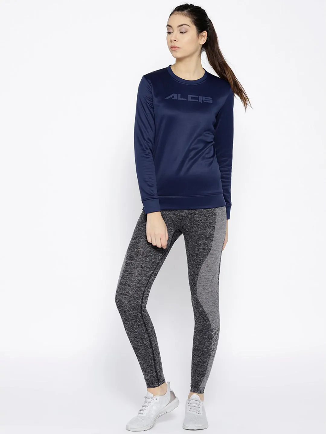 Alcis Women Navy Blue Solid Sweatshirt