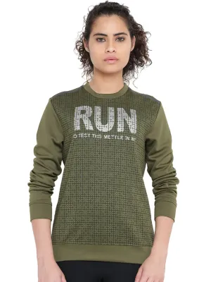 Alcis Women Olive Green Printed Sweatshirt 237WSS077