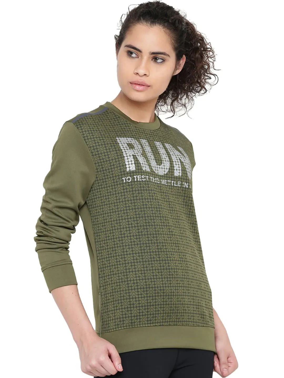 Alcis Women Olive Green Printed Sweatshirt 237WSS077