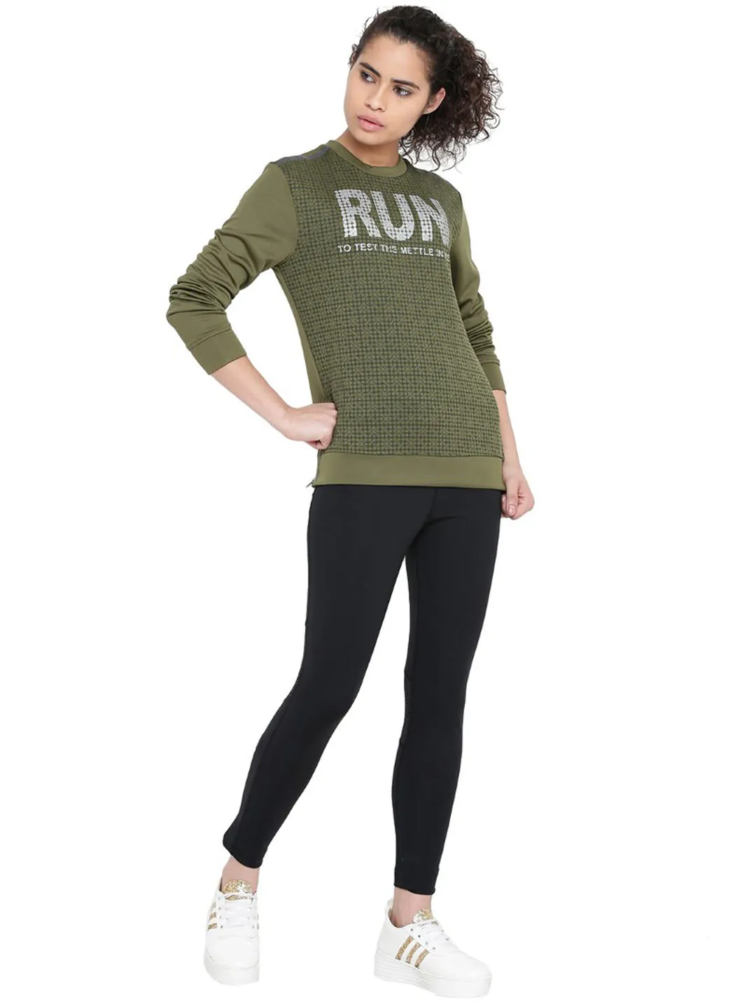 Alcis Women Olive Green Printed Sweatshirt 237WSS077