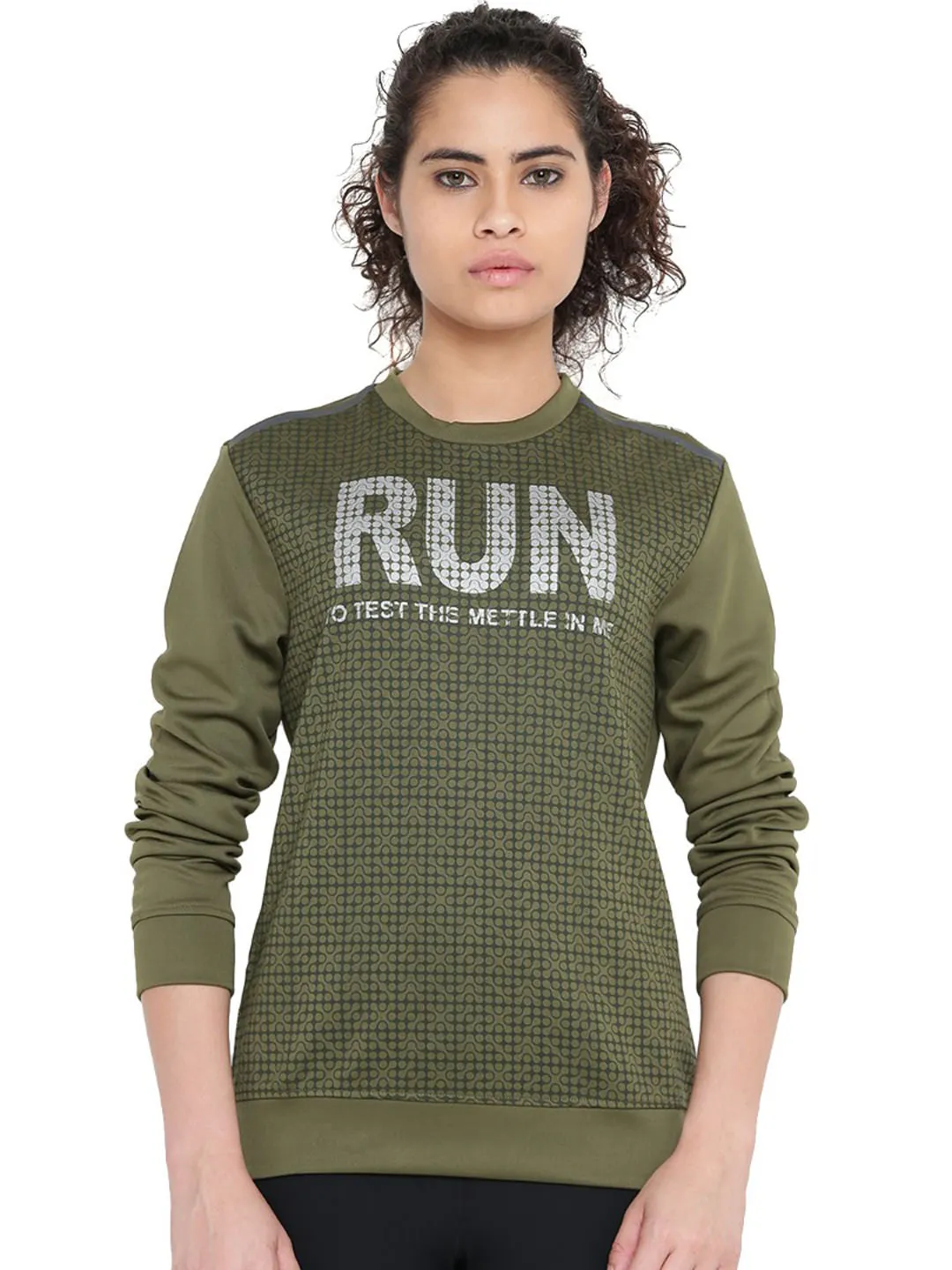 Alcis Women Olive Green Printed Sweatshirt 237WSS077