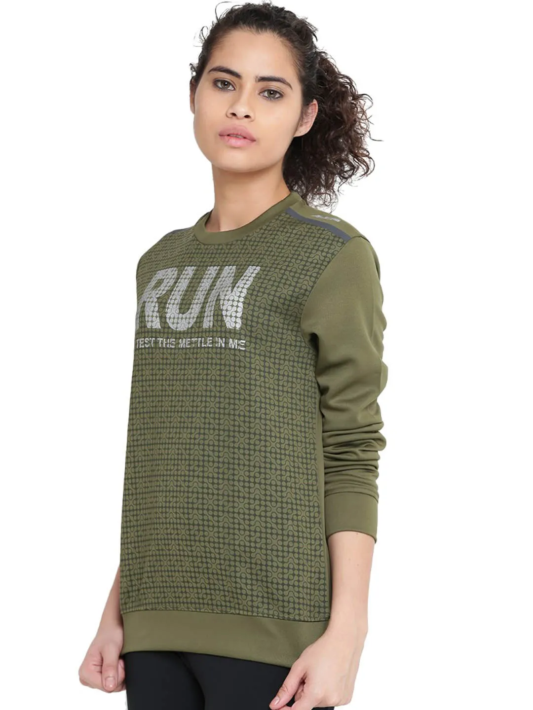 Alcis Women Olive Green Printed Sweatshirt 237WSS077