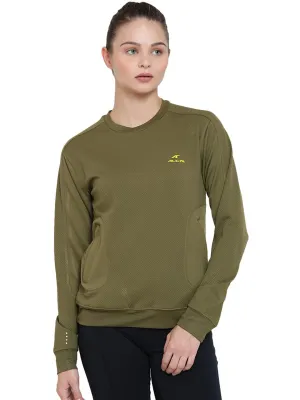 Alcis Women Olive Green Solid Sweatshirt 234WSS071