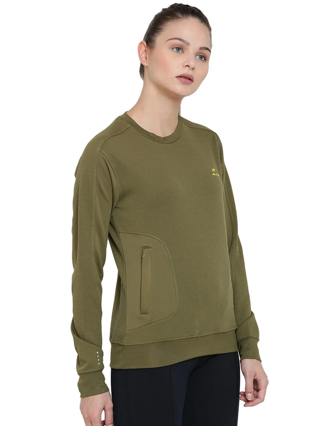 Alcis Women Olive Green Solid Sweatshirt 234WSS071