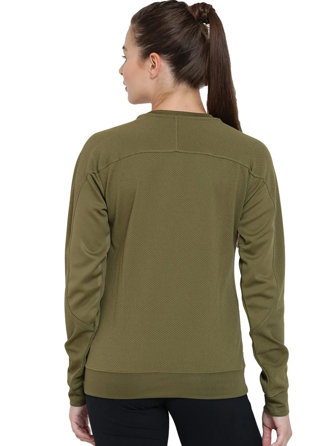 Alcis Women Olive Green Solid Sweatshirt 234WSS071