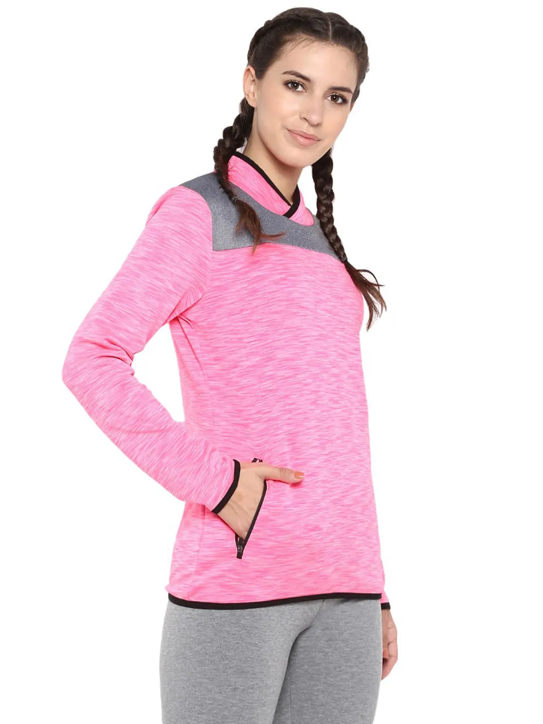 Alcis Women Pink Grey Colourblocked Sweatshirt