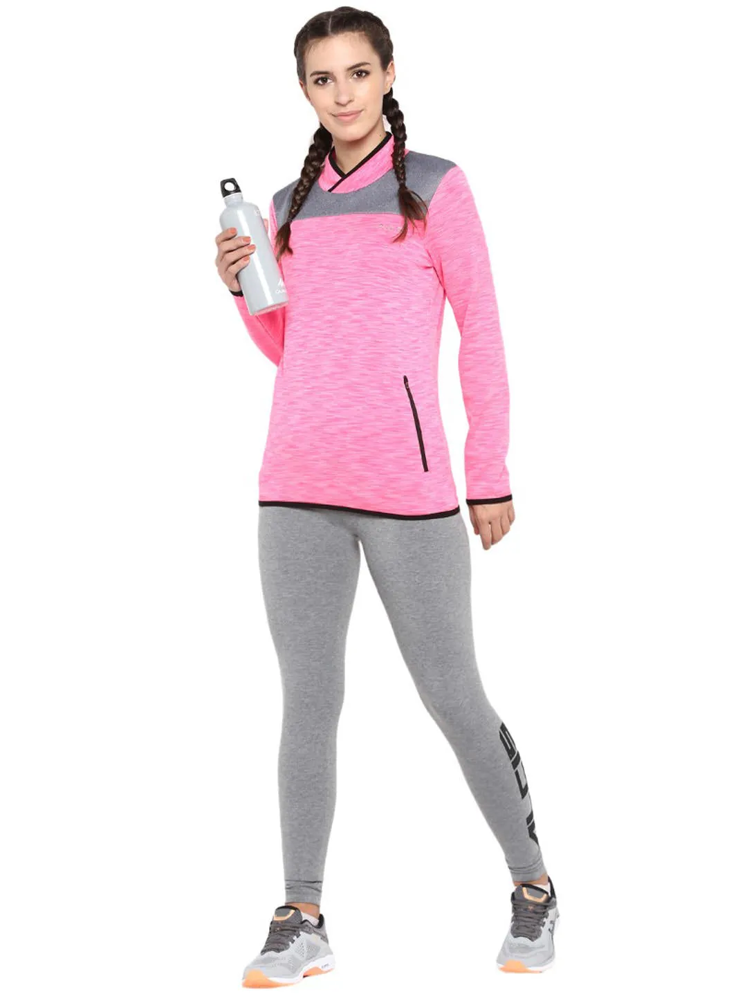 Alcis Women Pink Grey Colourblocked Sweatshirt