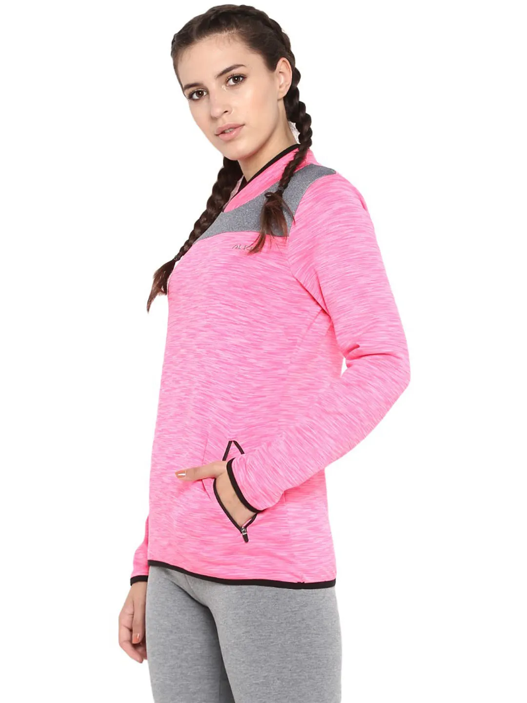Alcis Women Pink Grey Colourblocked Sweatshirt