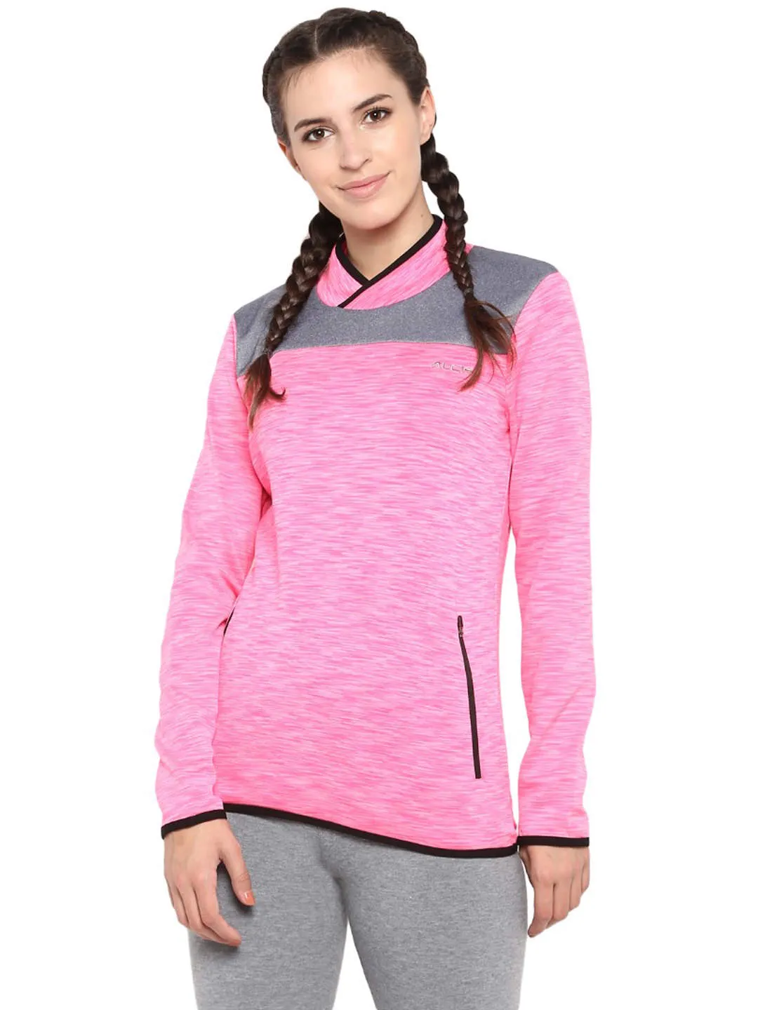 Alcis Women Pink Grey Colourblocked Sweatshirt