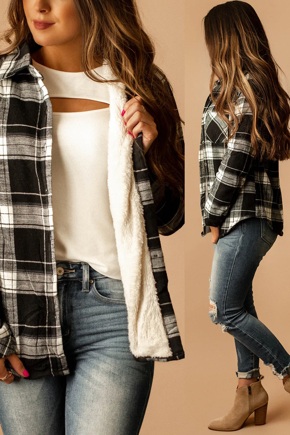 Already Gone Sherpa Lined Flannel (Black   White) | FINAL SALE