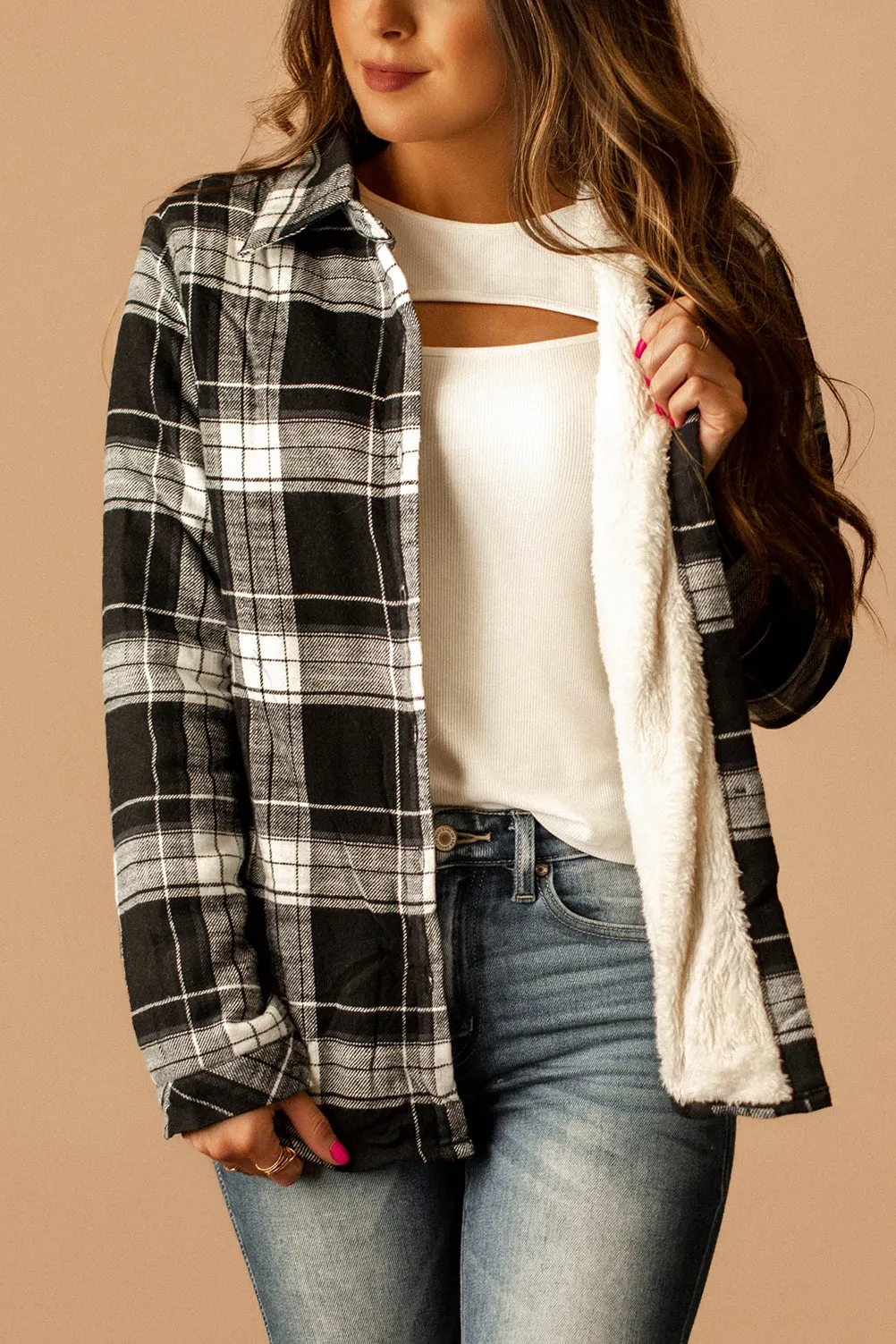 Already Gone Sherpa Lined Flannel (Black   White) | FINAL SALE