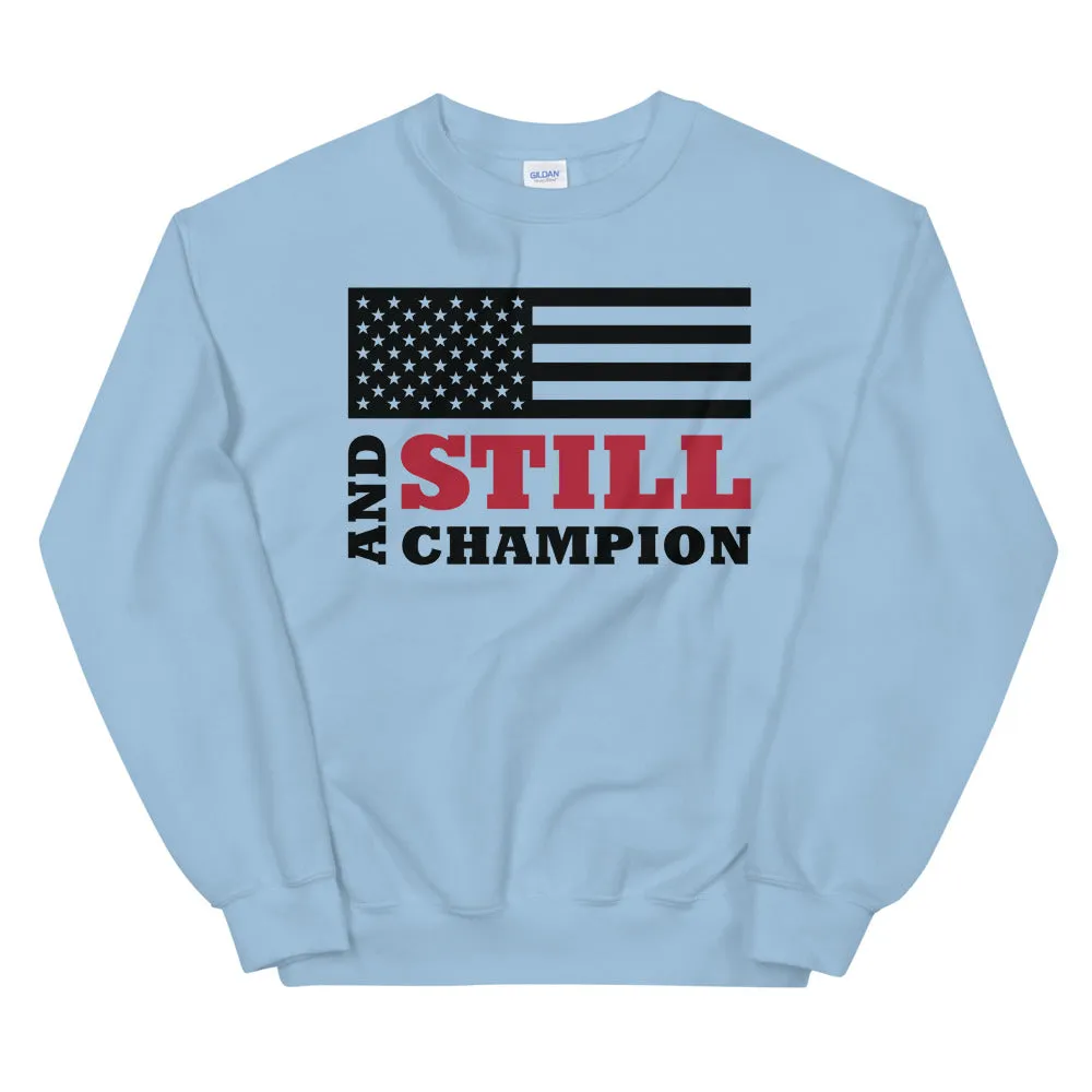 And Still Champion flag with ASC logo on back label men's sweatshirt