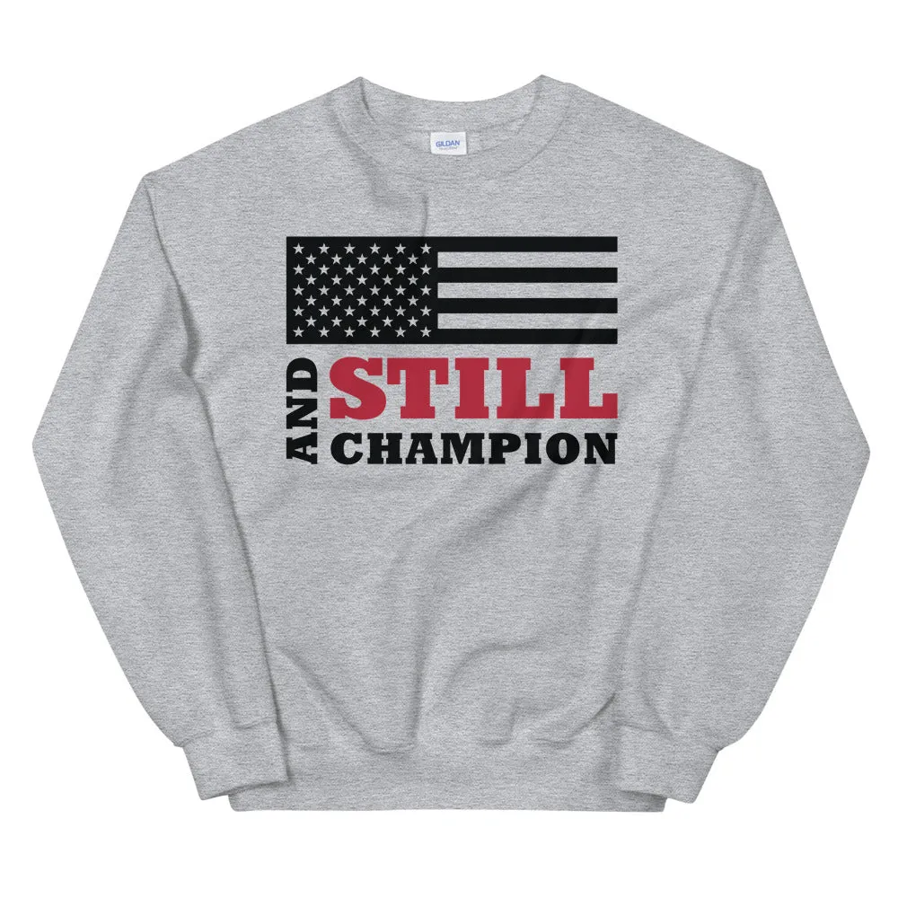 And Still Champion flag with ASC logo on back label men's sweatshirt