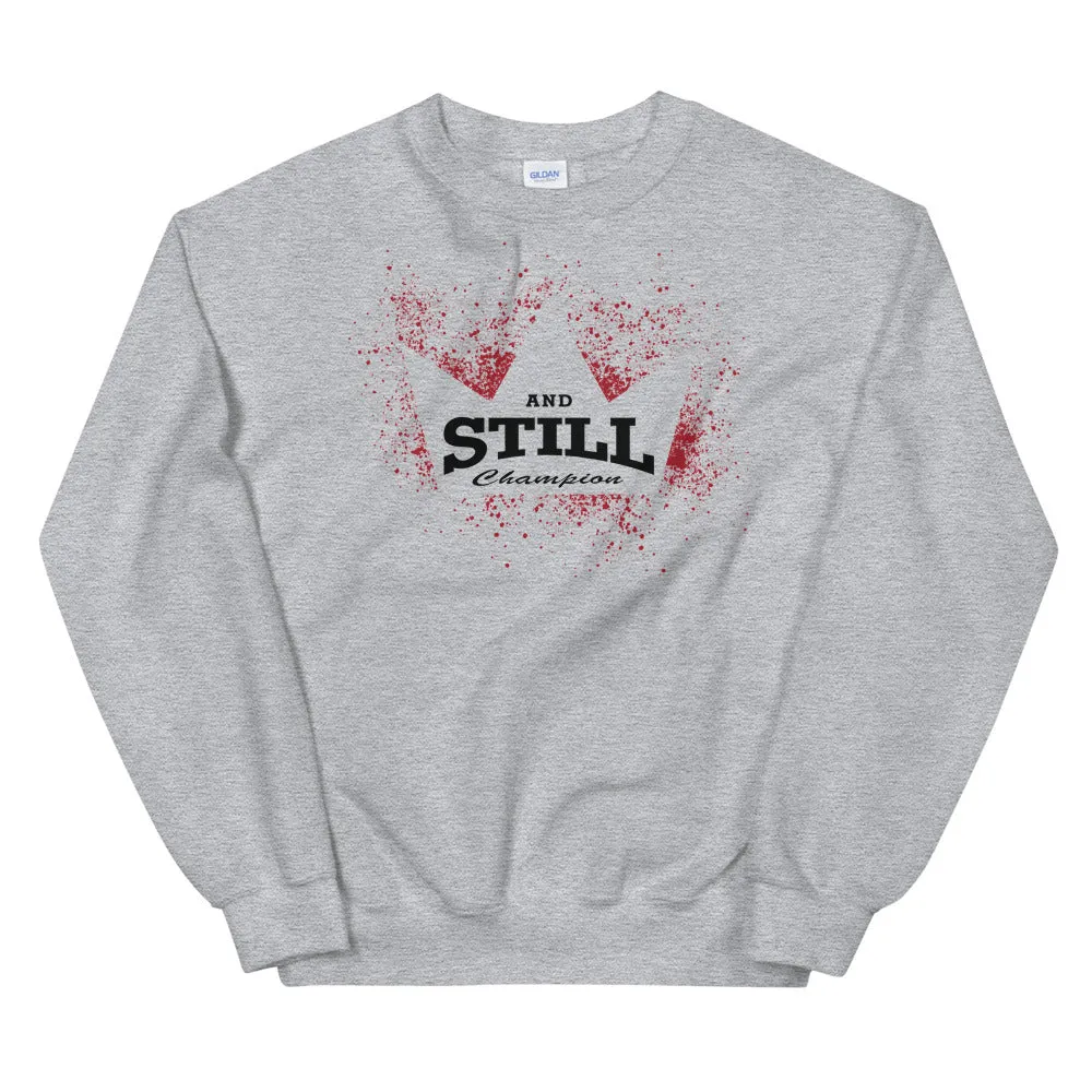 And Still Champion in crown men's sweatshirt with ASC logo on back label