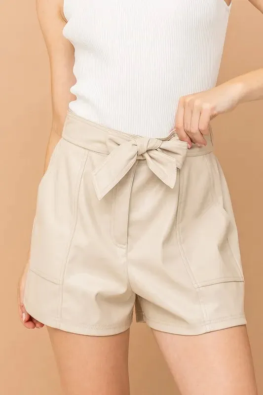 And The Why Faux Leather Shorts With Waist Ribbon