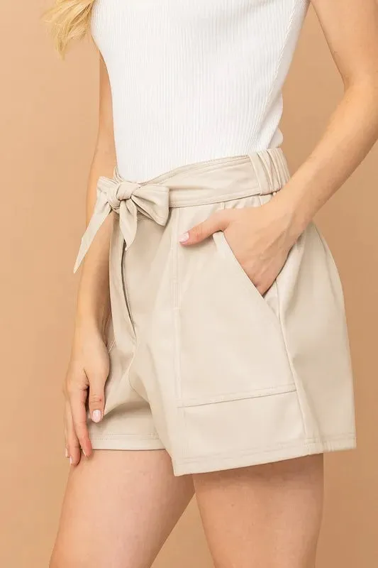And The Why Faux Leather Shorts With Waist Ribbon