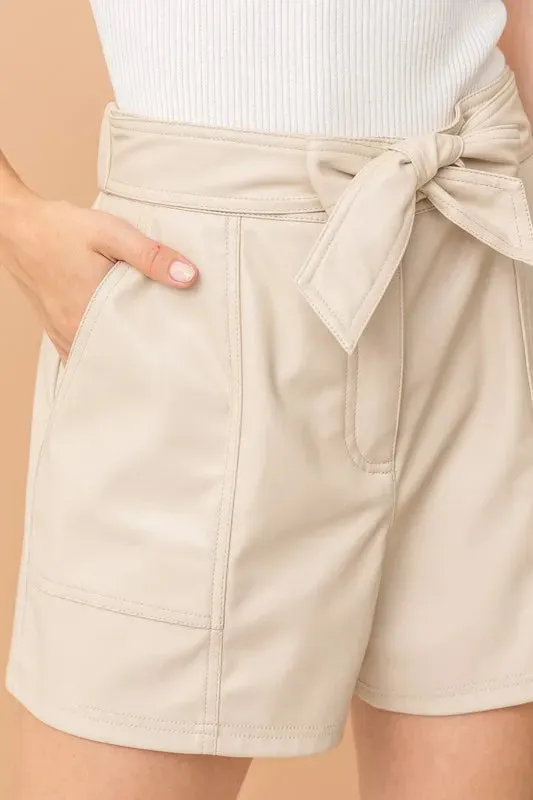 And The Why Faux Leather Shorts With Waist Ribbon