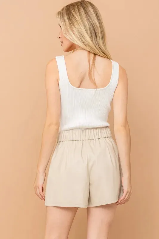And The Why Faux Leather Shorts With Waist Ribbon