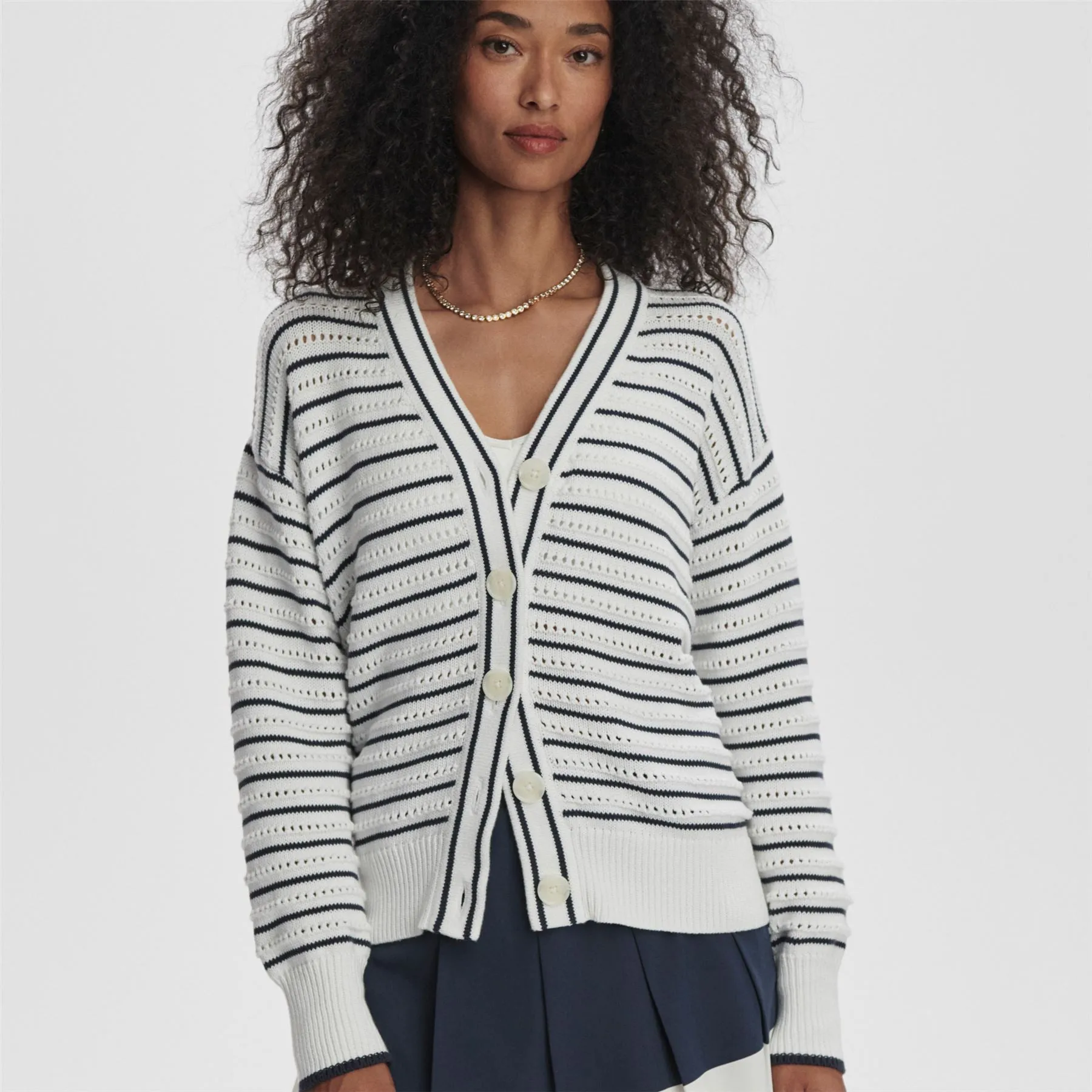 Antonia Relaxed Cardigan White/Blue Nights