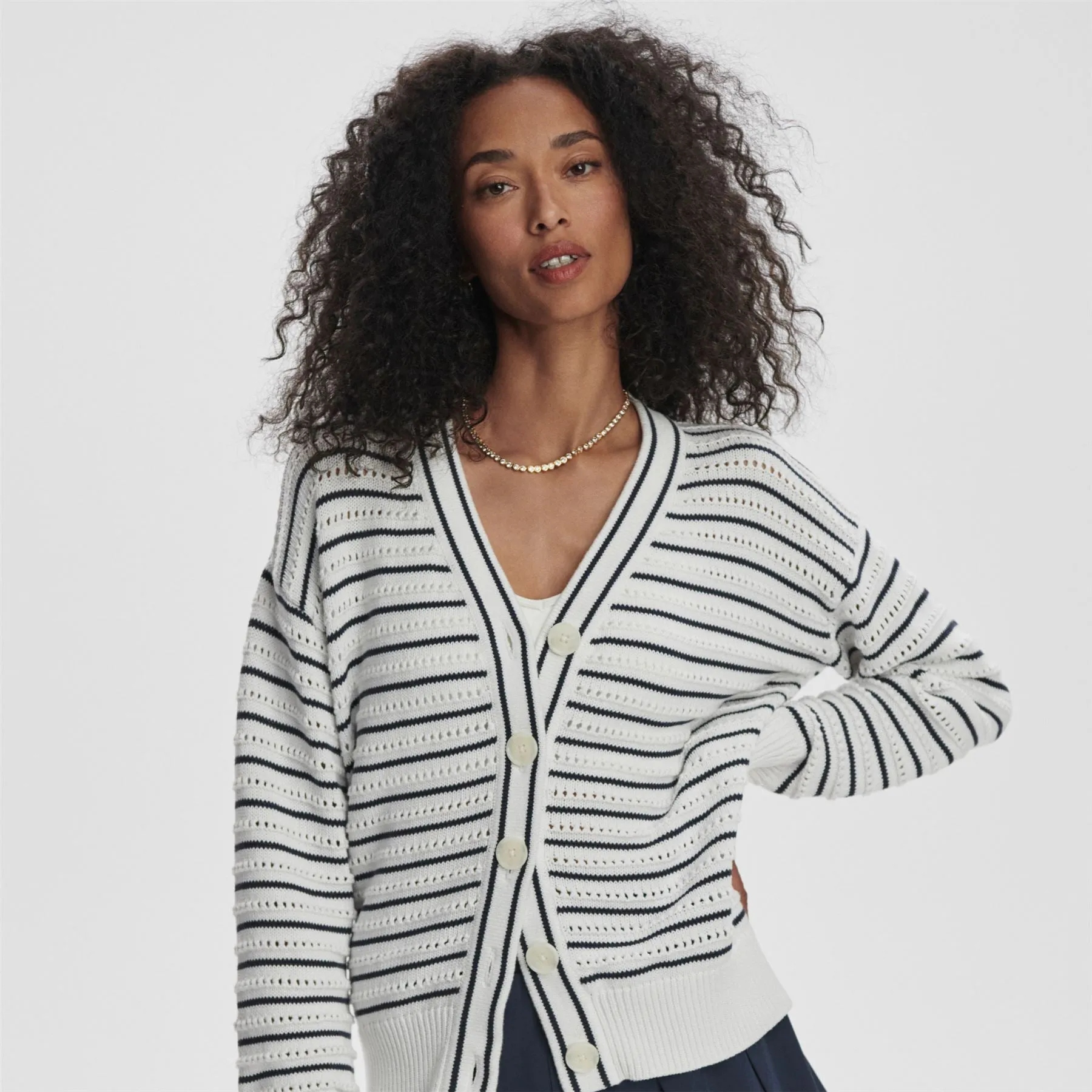 Antonia Relaxed Cardigan White/Blue Nights