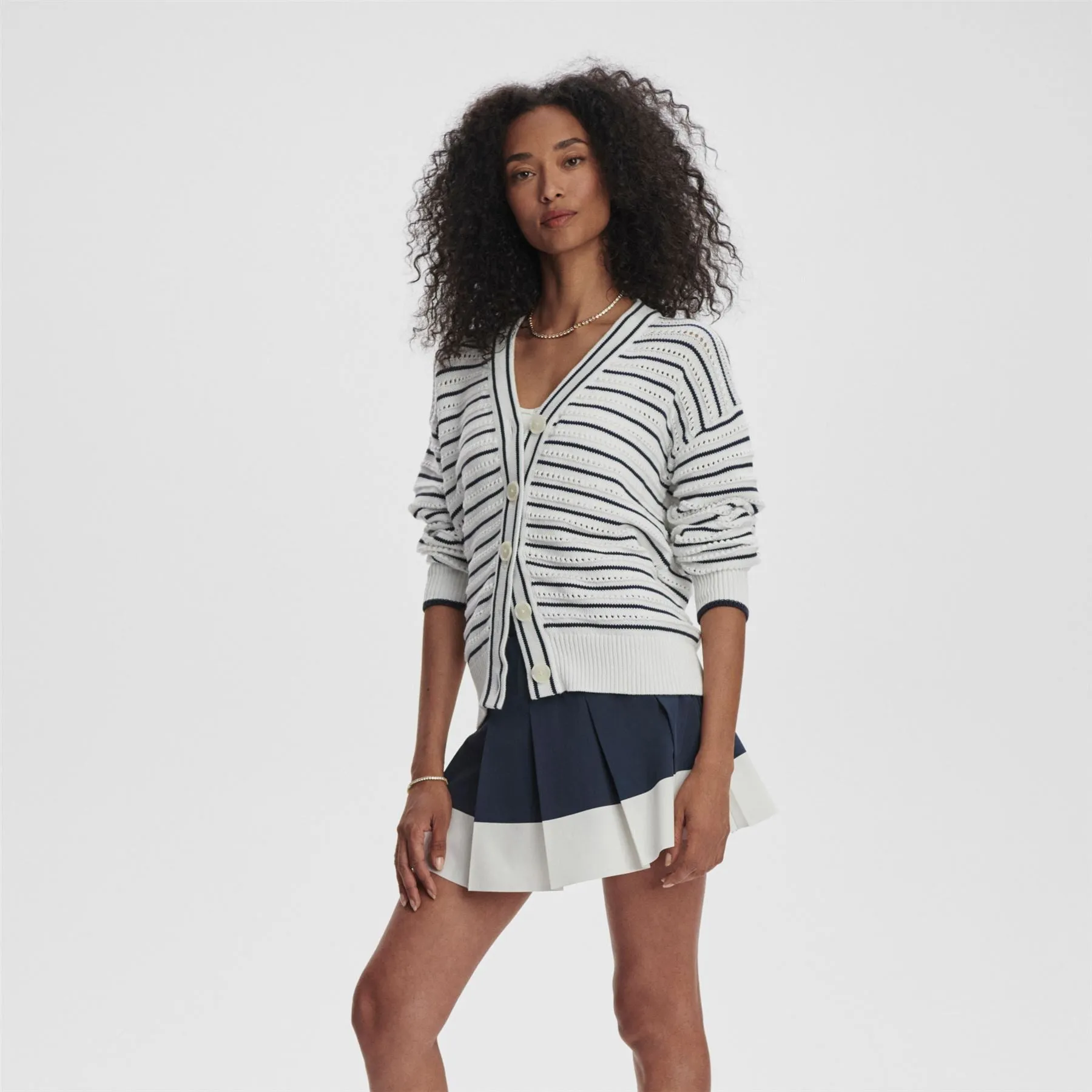 Antonia Relaxed Cardigan White/Blue Nights