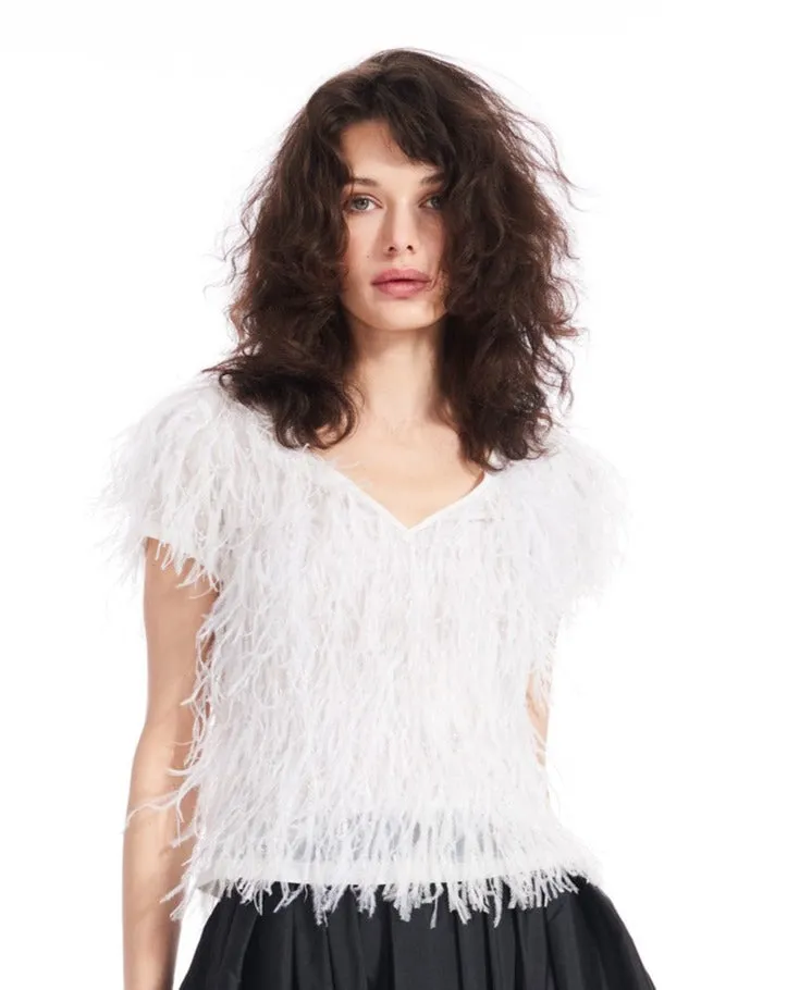 APRICOT FEATHER V-NECK SHORT SLEEVE TEE