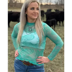 Aqua Lace Mesh Long Sleeve Top