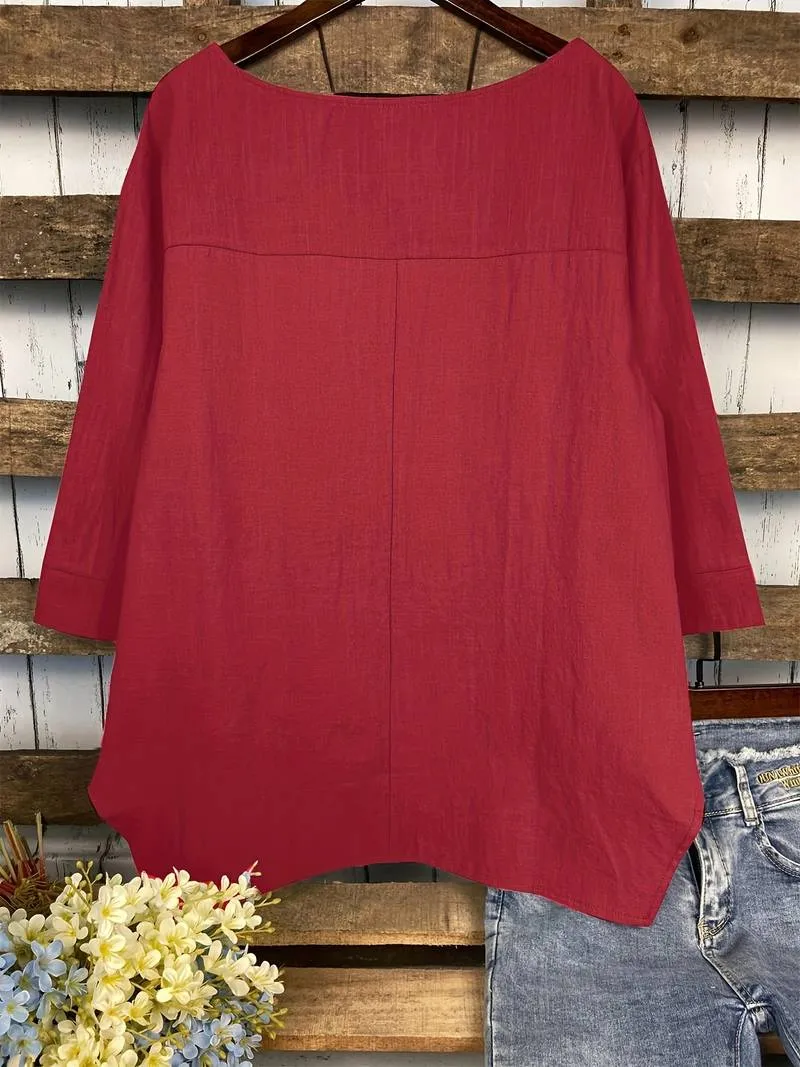 Ashley – casual blouse with round neckline for spring