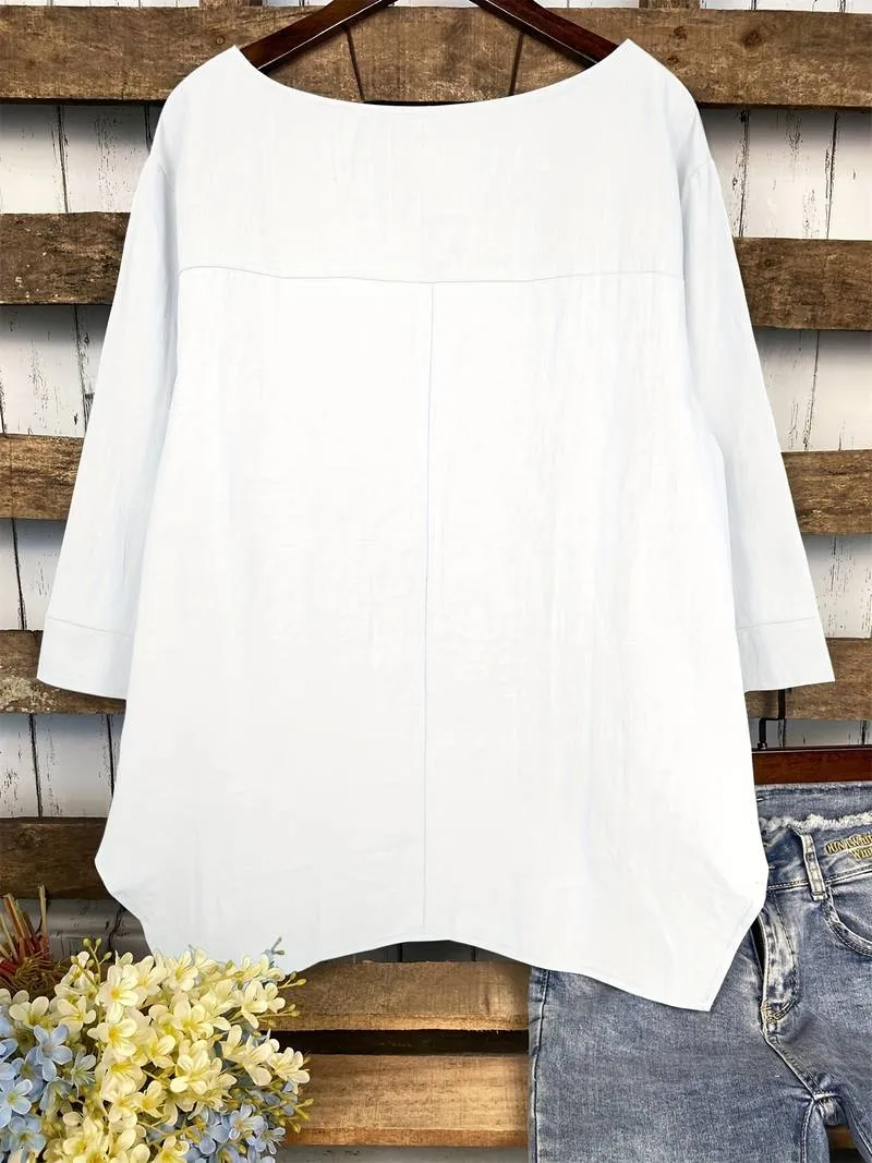 Ashley – casual blouse with round neckline for spring
