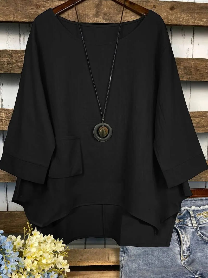 Ashley – casual blouse with round neckline for spring