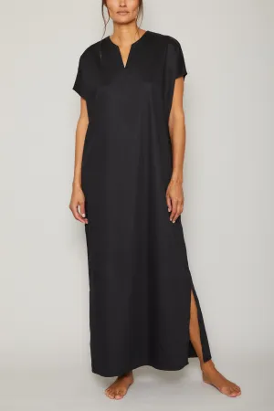 Audrey Cotton Sateen Kaftan - Black