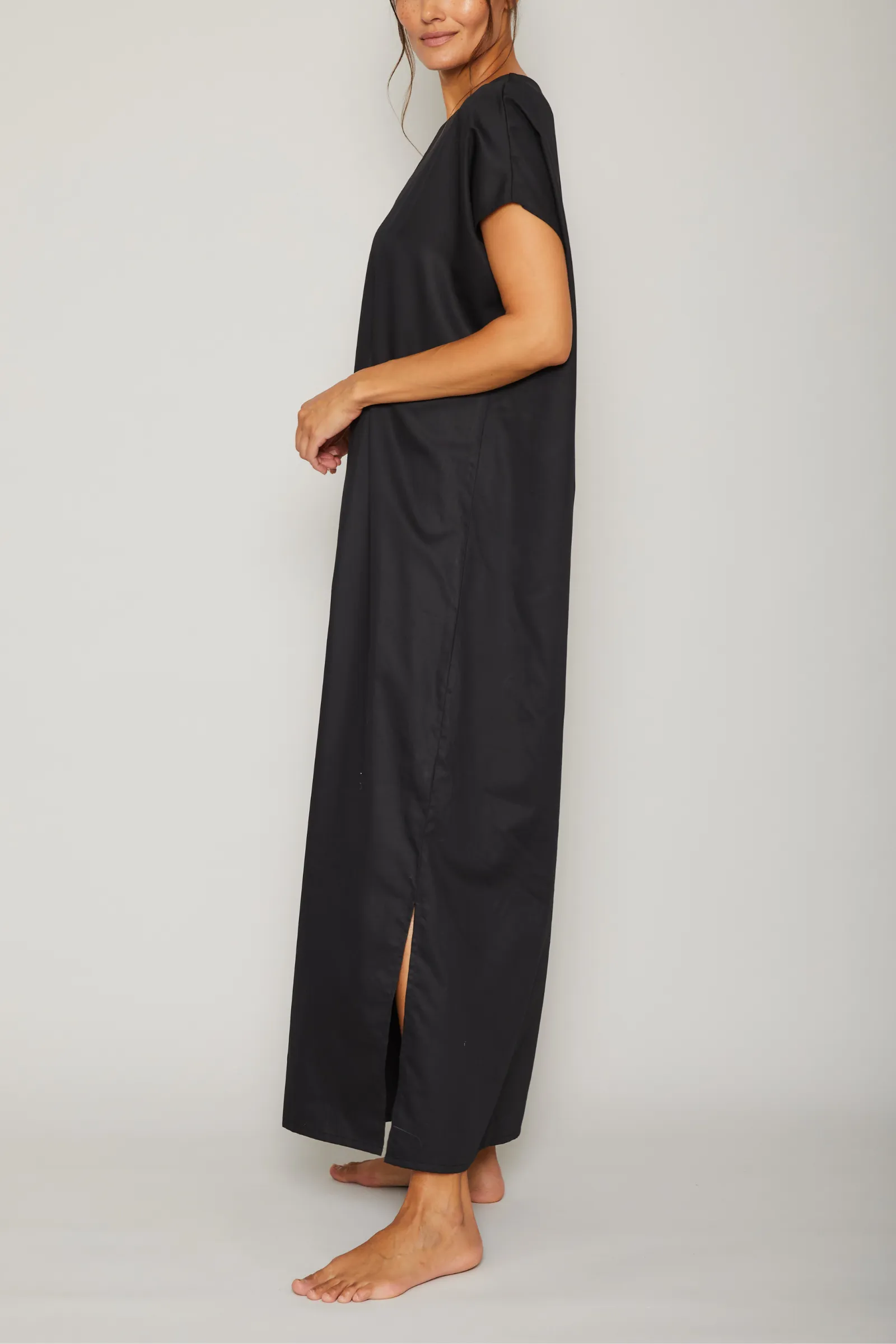 Audrey Cotton Sateen Kaftan - Black