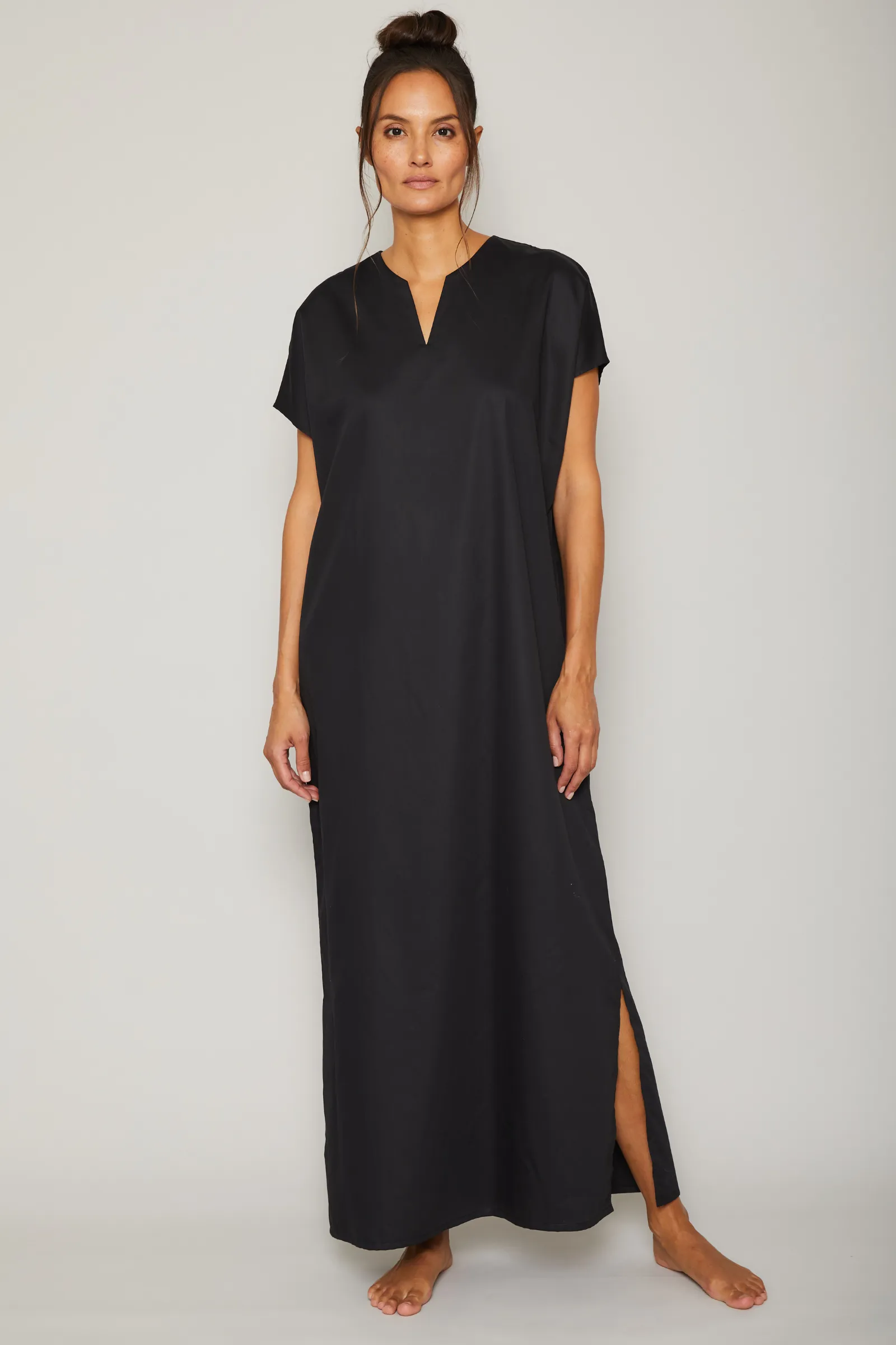 Audrey Cotton Sateen Kaftan - Black