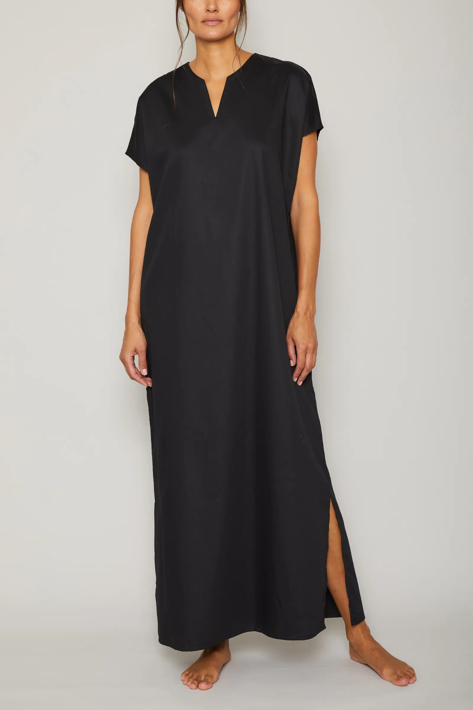Audrey Cotton Sateen Kaftan - Black
