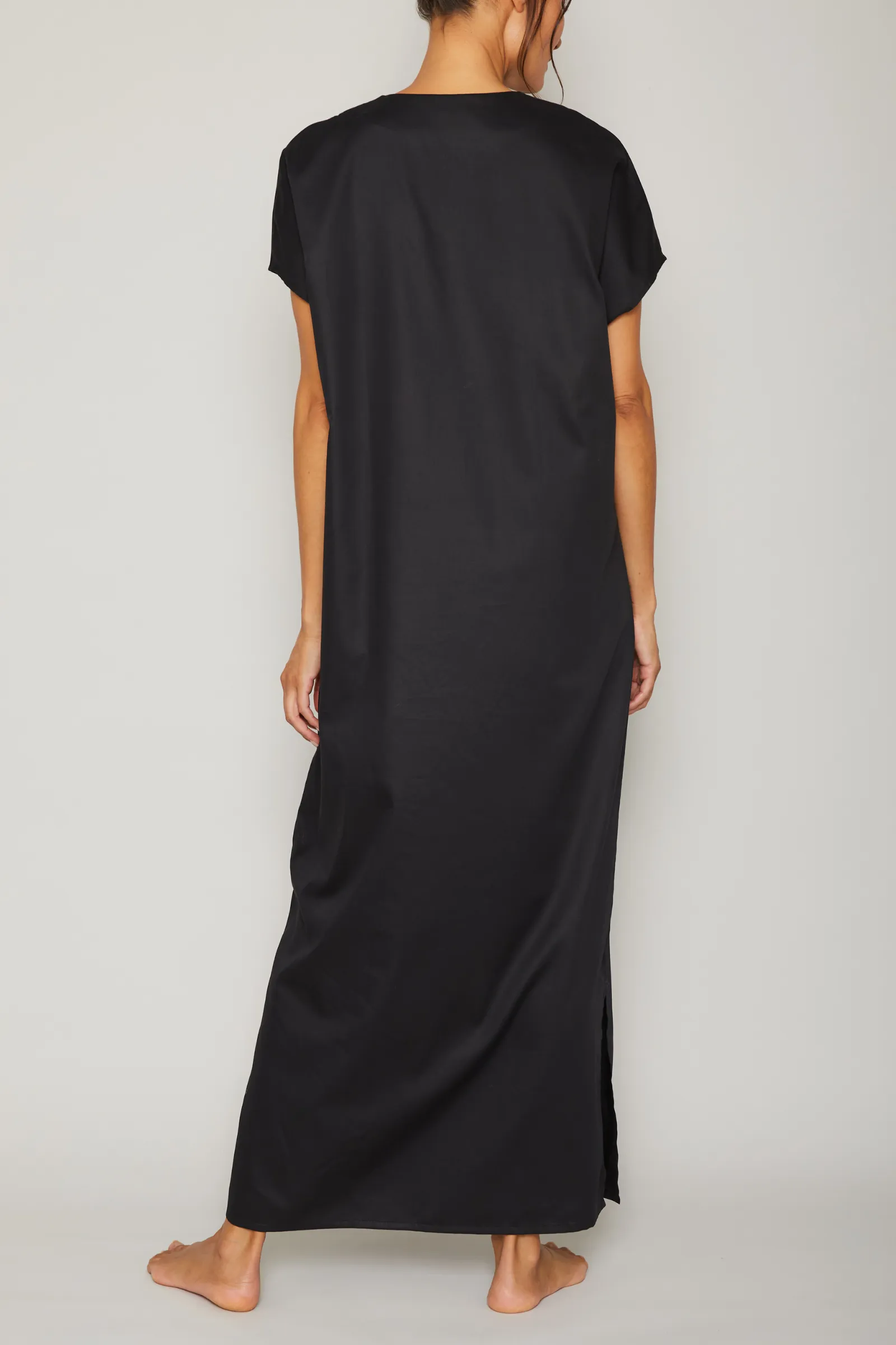 Audrey Cotton Sateen Kaftan - Black