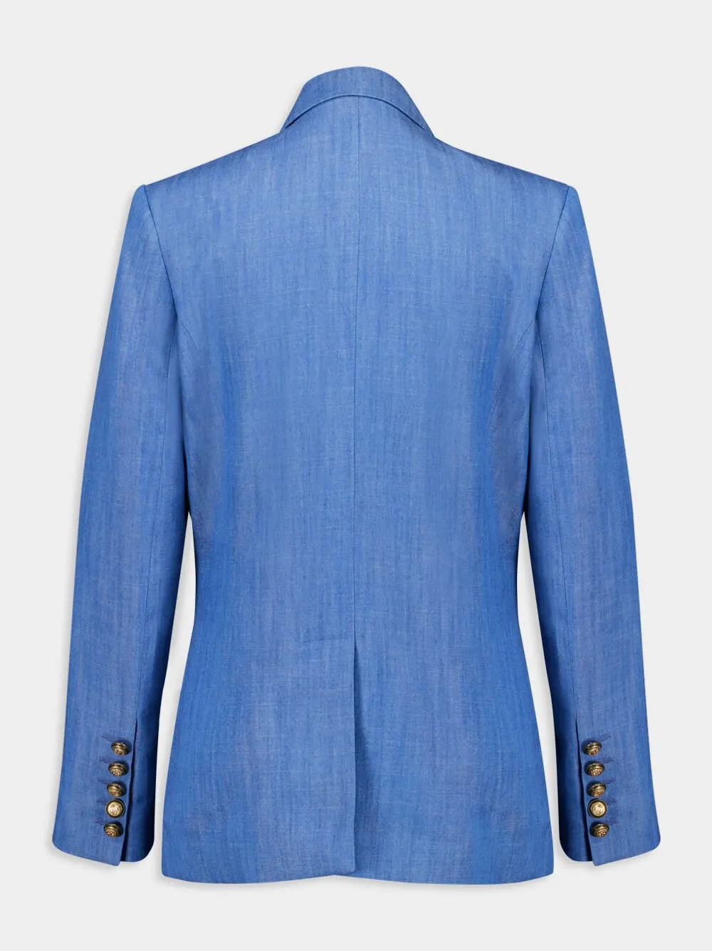 Ava Denim Double-Breasted Blazer with Silk Lapel