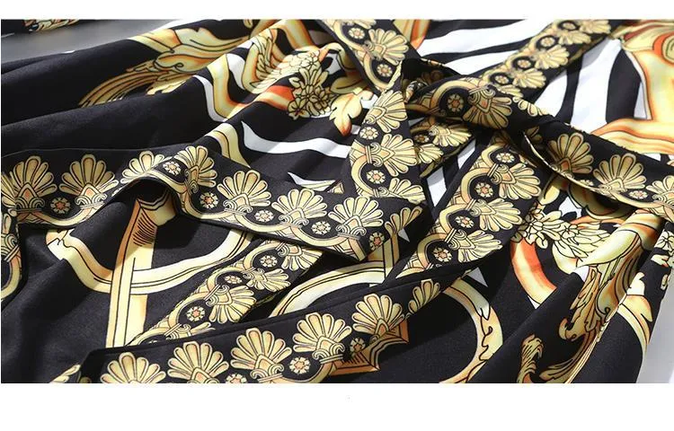 Ava Liam Vintage Luxury Print Lapels Maxi Runway Dresses