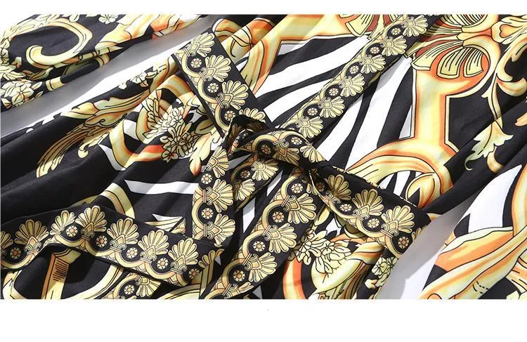 Ava Liam Vintage Luxury Print Lapels Maxi Runway Dresses