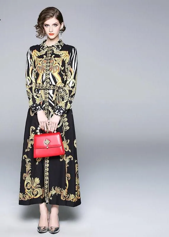 Ava Liam Vintage Luxury Print Lapels Maxi Runway Dresses