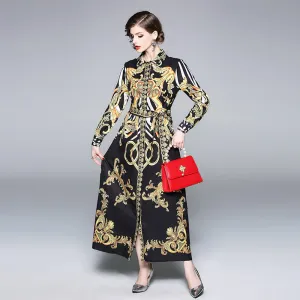 Ava Liam Vintage Luxury Print Lapels Maxi Runway Dresses
