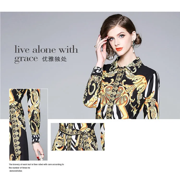 Ava Liam Vintage Luxury Print Lapels Maxi Runway Dresses