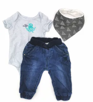 BABY BOY SIZE 3/6 MONTHS - NOPPIES, 3 Piece Mix N Match Outfit VGUC B7