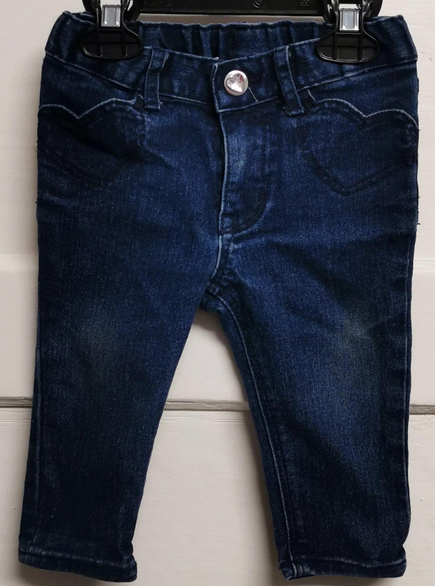 BABY GIRL SIZE 6/9 MONTHS - H&M, Dark Wash Skinny Jeans EUC B46
