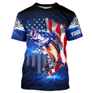 Bass Fishing 3D American Flag patriotic Customize Bass T-shirts NPQ211
